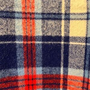 Vintage Wool Curvon Throw Blanket #14 Blue Cream Red Plaid 48 1/2” x 37”